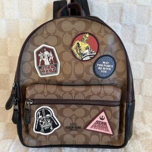 NWT Coach F88016 Star Wars Medium Charlie Backpack In Signature Canvas & Patches